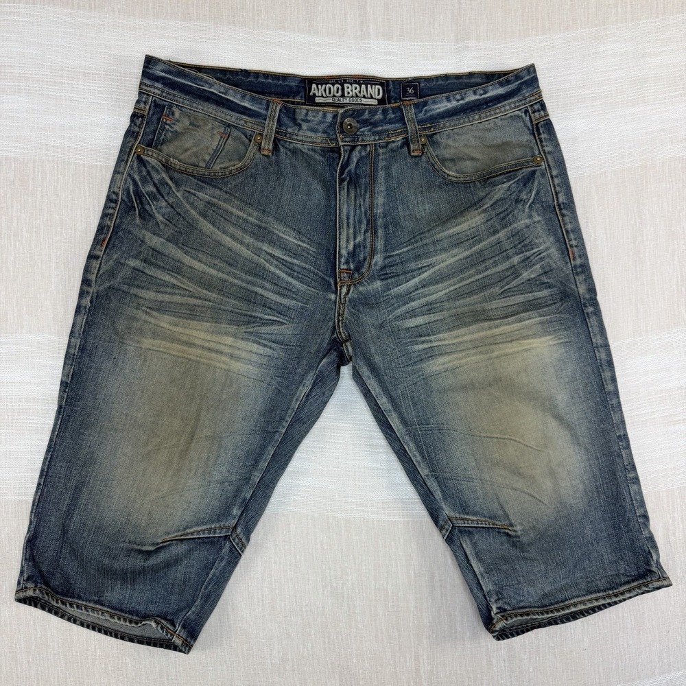 Akoo Brand Distressed Sandwash Men's Jean Shorts Sz 36 Streetwear Y2K Grunge